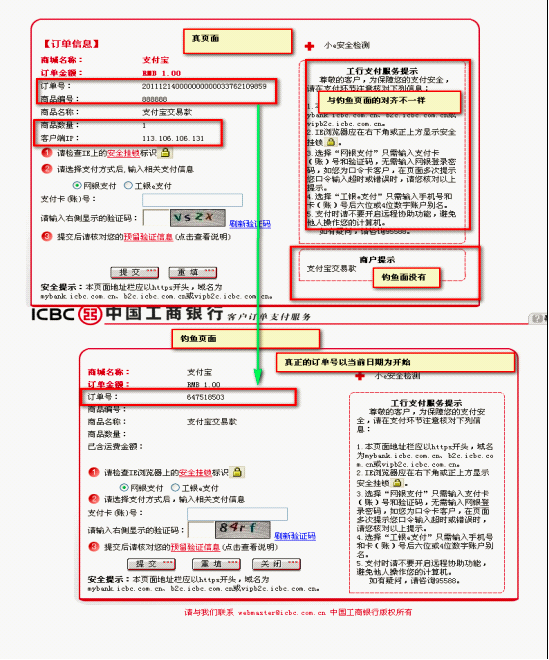 網購木馬病毒偽造的網銀交易頁面，只有專業人士才能區分真假。